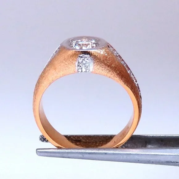 .70ct Natural round diamond mens ring 14kt brushed satin gold